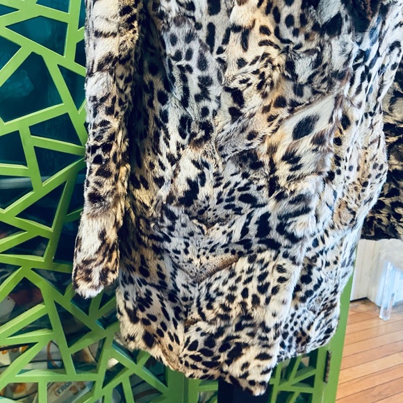 Vintage Genuine Leopard Leg Fur Overcoat w/ Sheared Beaver Collar Luxury Lining - Picture 6 of 13